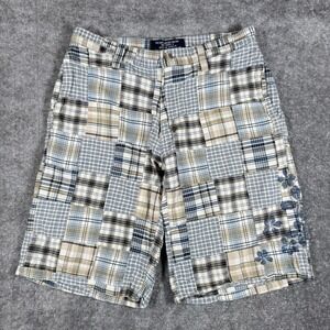Vintage Old Navy Surplus Shorts Men's 29 Blue Plaid Patchwork Madras Chino